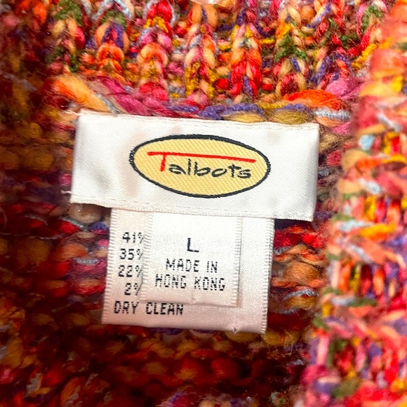 Talbots Multicolor Wool Blend Pink Yellow Blue Knit Button Vest Sz L - Picture 3 of 5